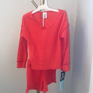 🎈2pc Art Class Red Thermal Pajama Set Long Sleeve Shorts, Waffle Material